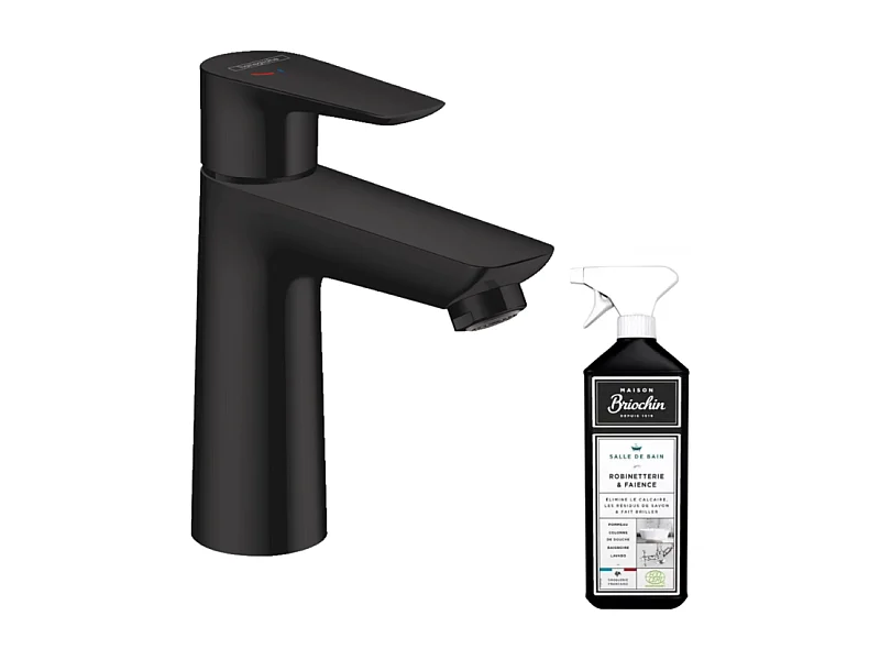 Mitigeur lavabo HANSGROHE 110 CoolStart sans tirette ni vidage noir mat + nettoyant Briochin