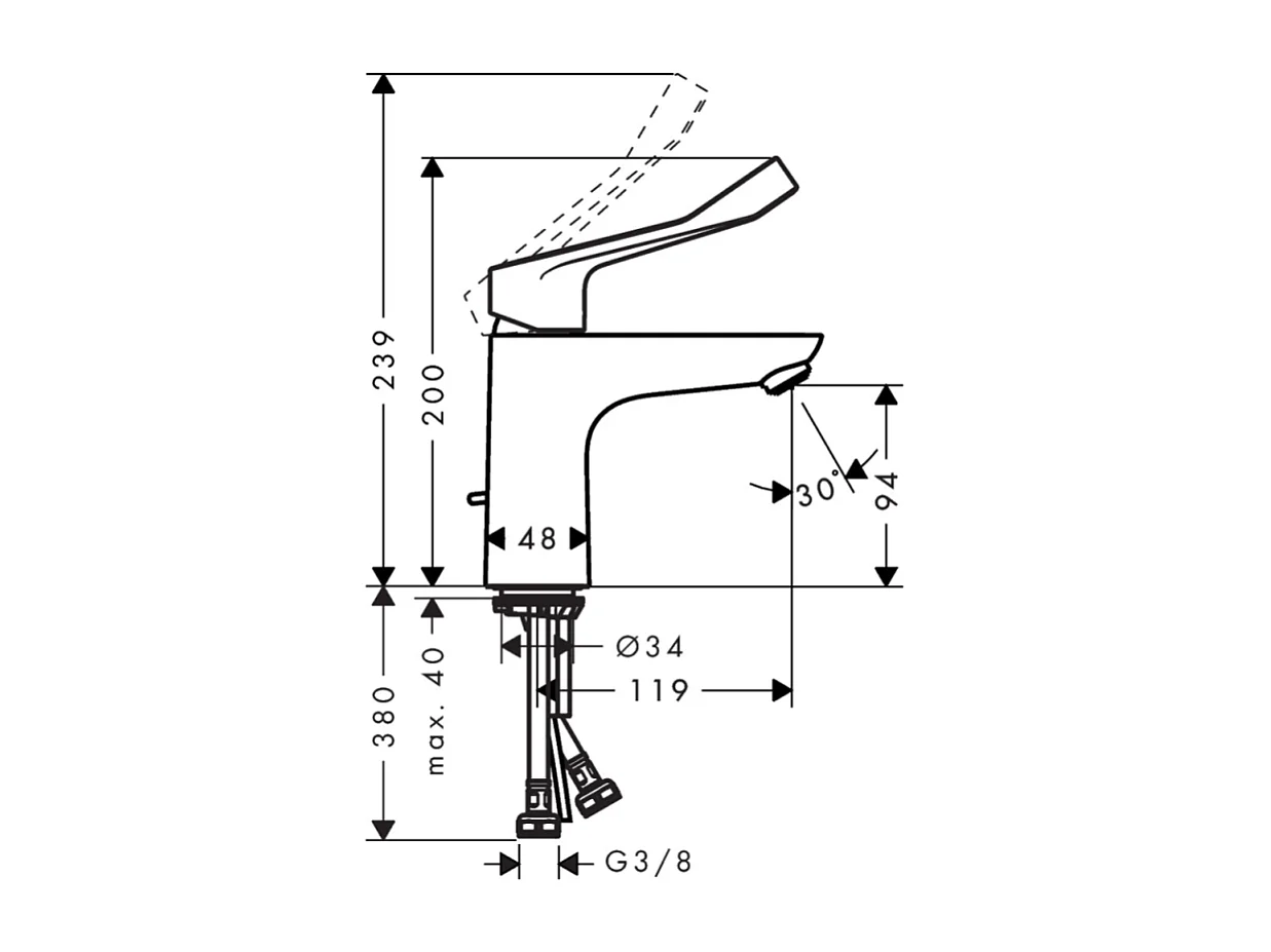 Mitigeur lavabo HANSGROHE 100 Care avec poignée extra longue chrome + nettoyant Briochin