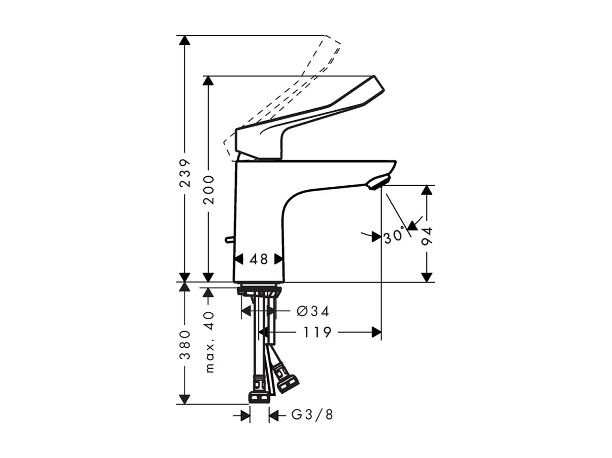 Mitigeur lavabo HANSGROHE 100 Care avec poignée extra longue chrome + nettoyant Briochin