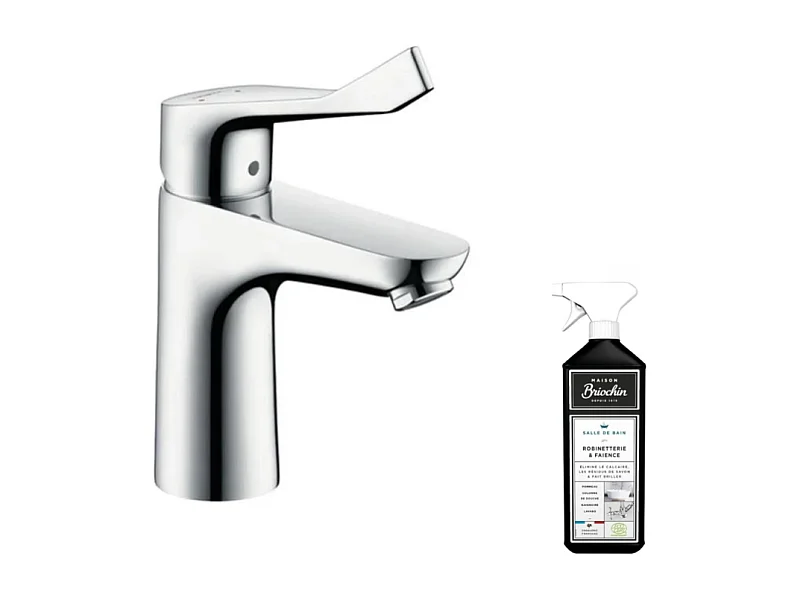 Mitigeur lavabo HANSGROHE 100 Care avec poignée extra longue chrome + nettoyant Briochin