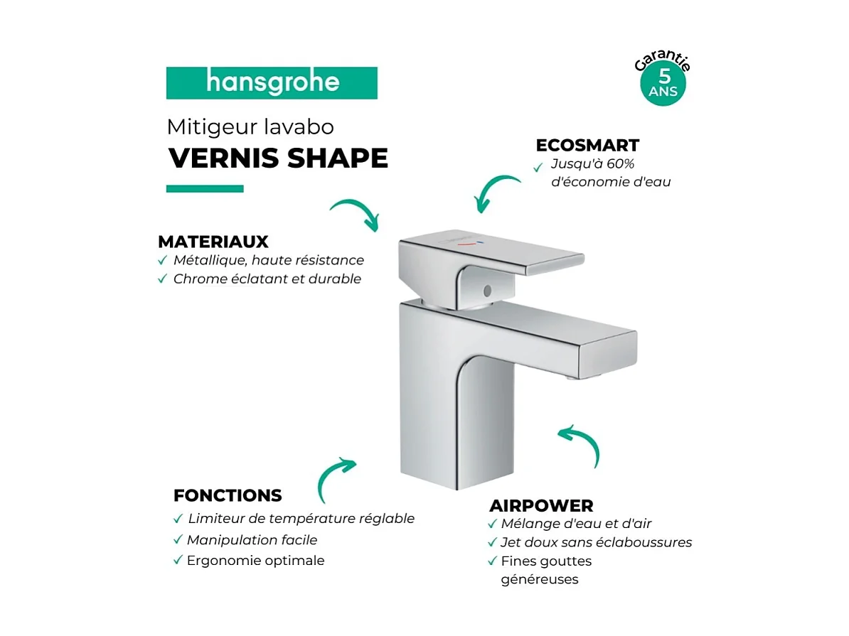HANSGROHE Mitigeur lavabo Vernis Shape 70 CoolStart avec tirette et vidage synthétique chromé