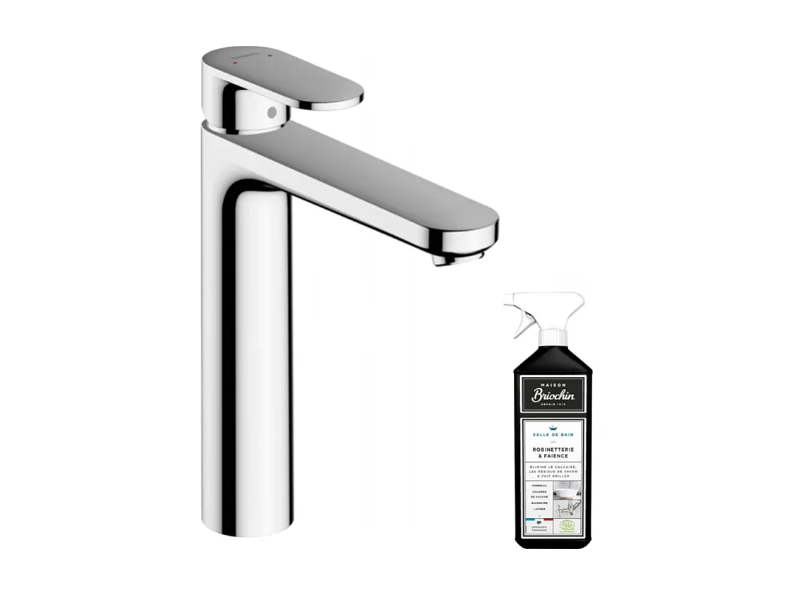 Mitigeur lavabo HANSGROHE Vernis Blend 190 avec tirette et vidage métallique Chromé + nettoyant Briochin
