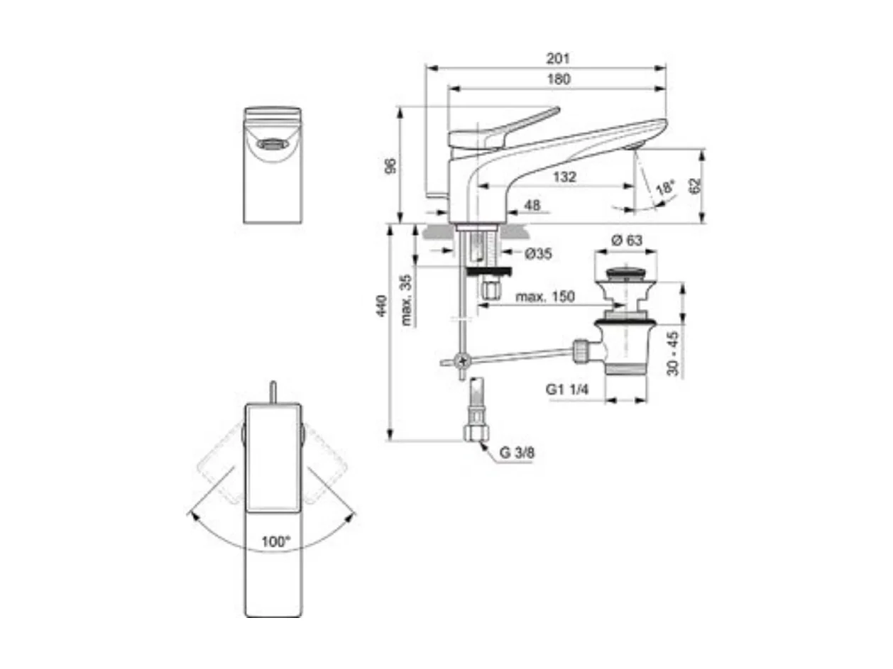 IDEAL STANDARD Mitigeur lavabo Conca avec tirette et vidage chrome