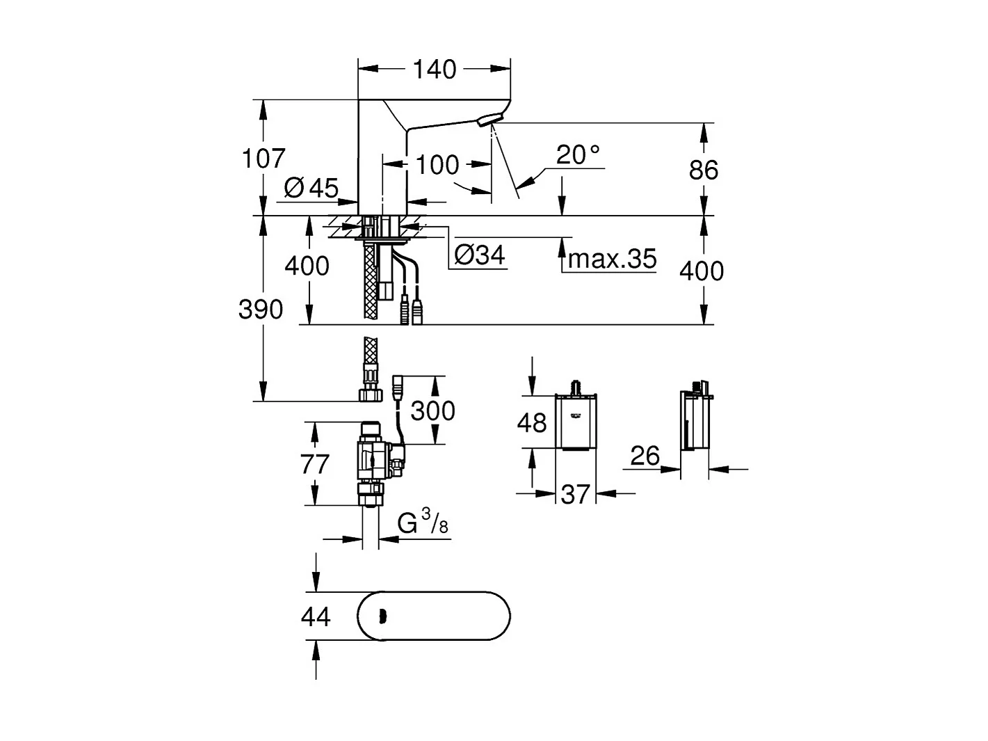 GROHE - Grifo para lavabo de infrarrojos Euroeco Cosmopolitan E