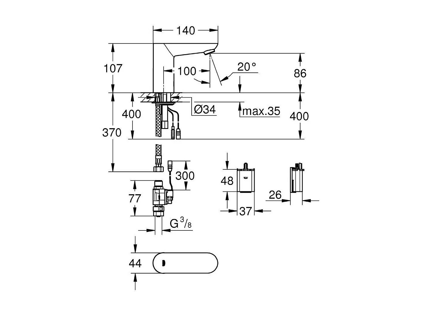 GROHE - Grifo para lavabo de infrarrojos Euroeco Cosmopolitan E