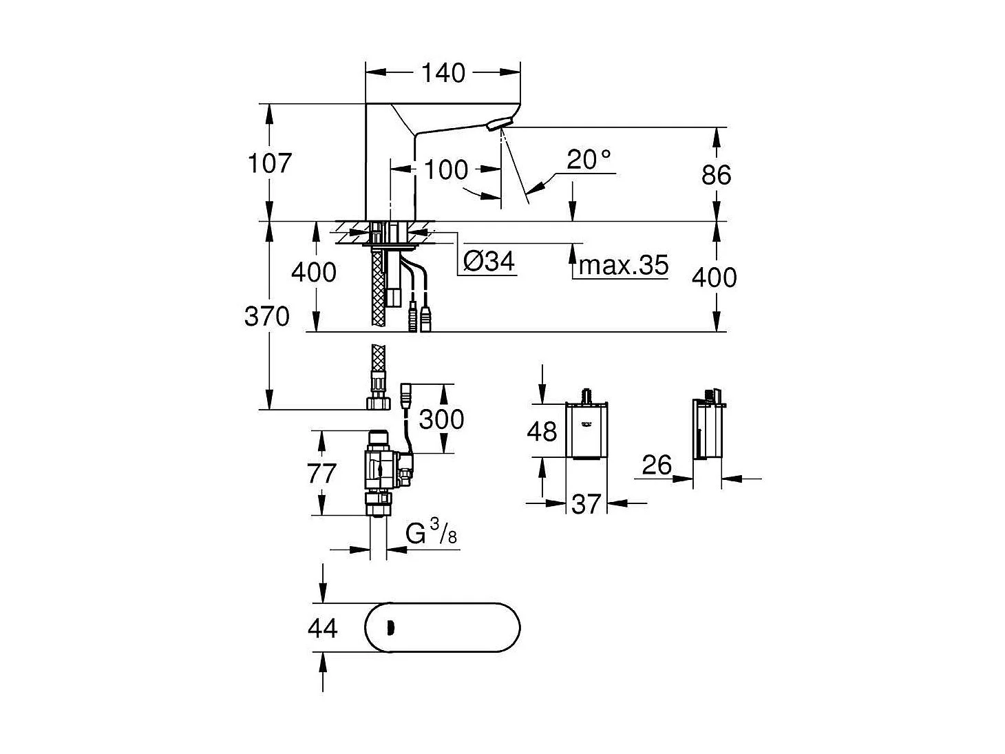 GROHE - Grifo para lavabo de infrarrojos Euroeco Cosmopolitan E