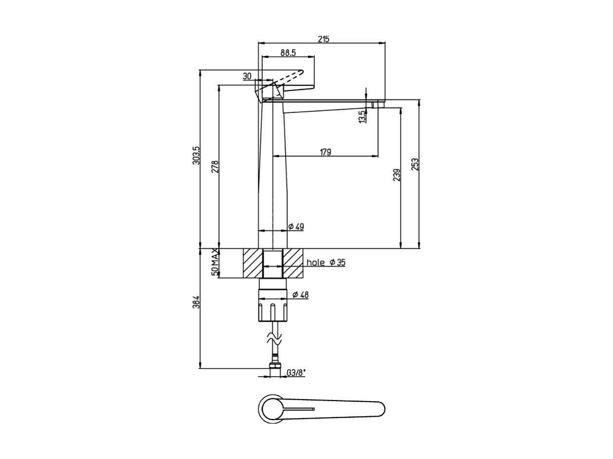 Mitigeur lavabo surélevé VILLEROY ET BOCH Conum avec vidage Push Open Or brossé