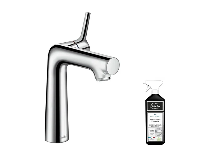 Mitigeur lavabo HANSGROHE140, avec tirette et vidage chrome + nettoyant Briochin