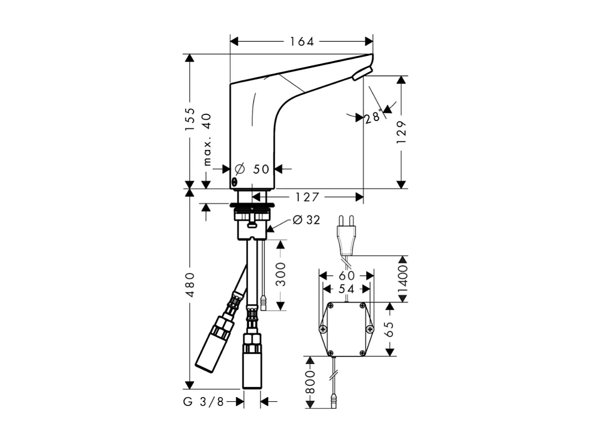 HANSGROHE Mitigeur lavabo électronique Focus sans manette de réglage de température sur secteur chromé