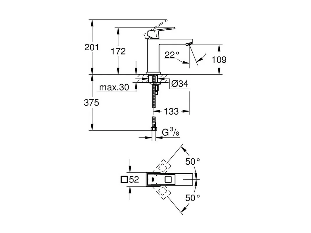 GROHE Eurocube mezclador de lavabo cuerpo liso Talla S