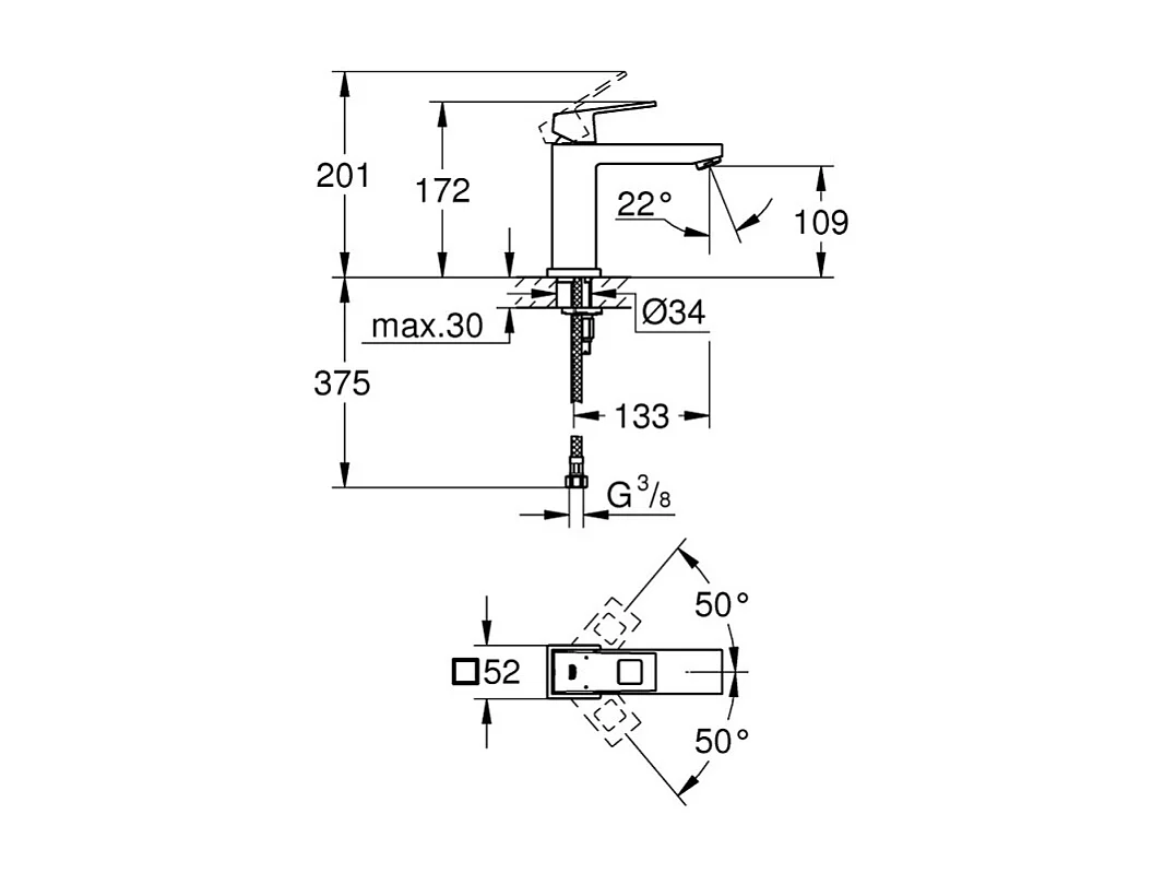 GROHE Eurocube mezclador de lavabo cuerpo liso Talla S