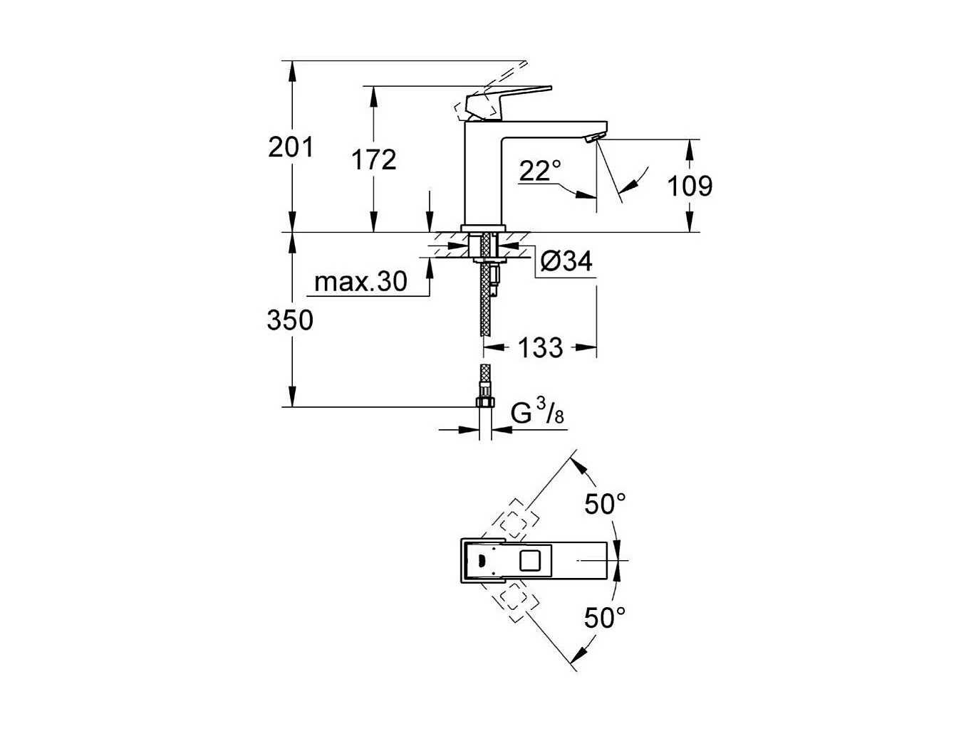GROHE Eurocube mezclador de lavabo cuerpo liso Talla S