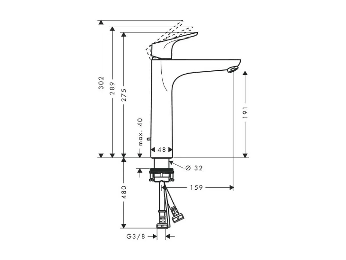 Mitigeur lavabo HANSGROHE Focus, 190 Eco C3, avec tirette chromé