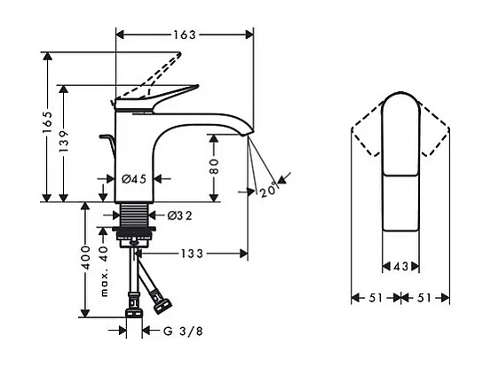 Mitigeur lavabo HANSGROHE Vivenis 80 avec tirette