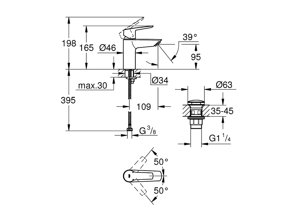 Mitigeur lavabo GROHE Start noir S + microfibre