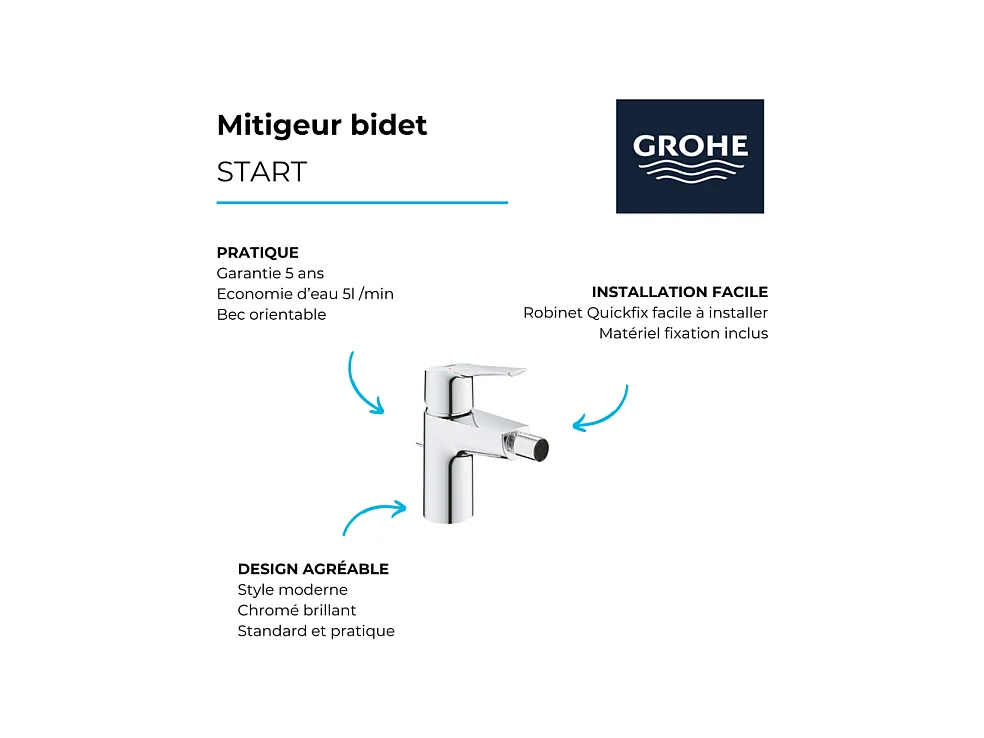 Mitigeur mécanique Bidet GROHE Start 2021 + microfibre