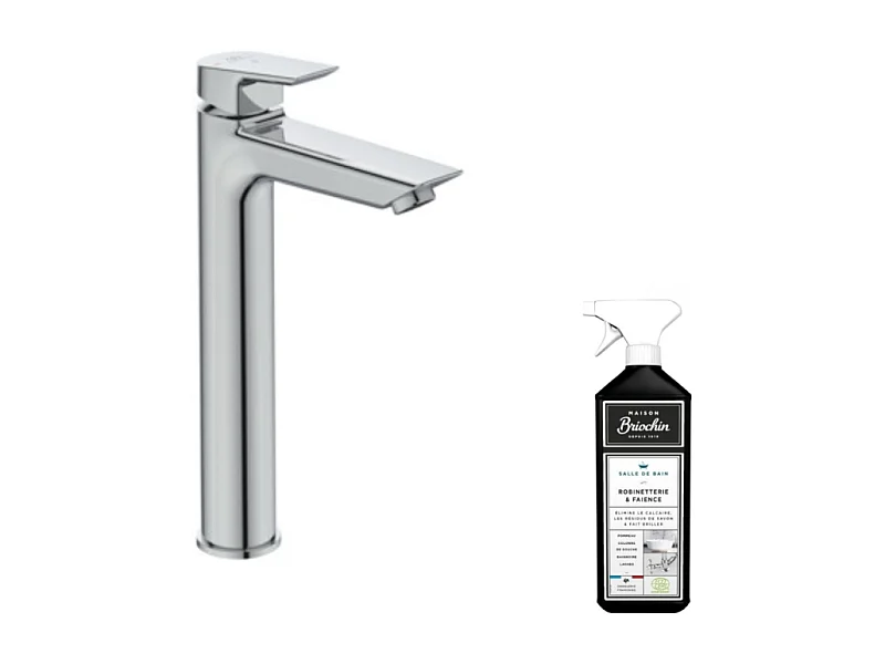 Mitigeur lavabo IDEAL STANDARD réhaussé sans tirette sans vidage chrome + nettoyant Briochin