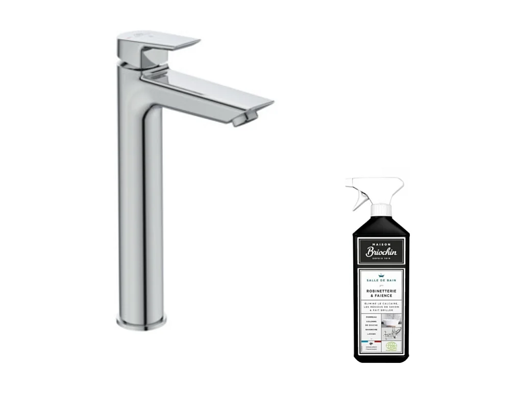Mitigeur lavabo IDEAL STANDARD réhaussé sans tirette sans vidage chrome + nettoyant Briochin