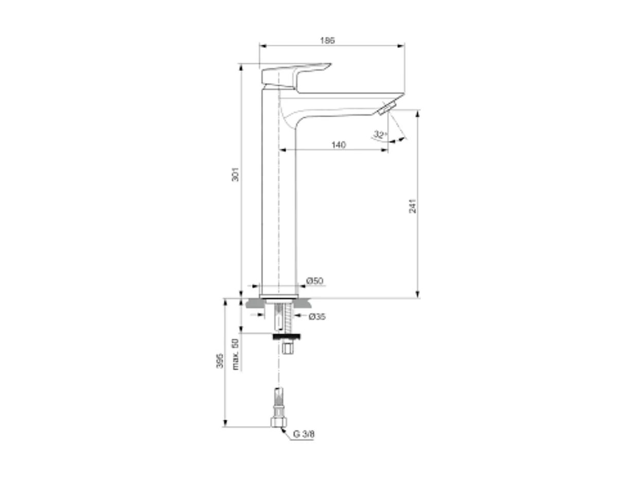 Mitigeur lavabo IDEAL STANDARD réhaussé sans tirette sans vidage chrome + nettoyant Briochin