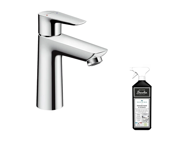 Mitigeur lavabo HANSGROHE 110 bas économie d'eau chrome + nettoyant Briochin