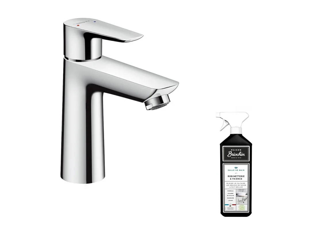 Mitigeur lavabo HANSGROHE 110 bas économie d'eau chrome + nettoyant Briochin