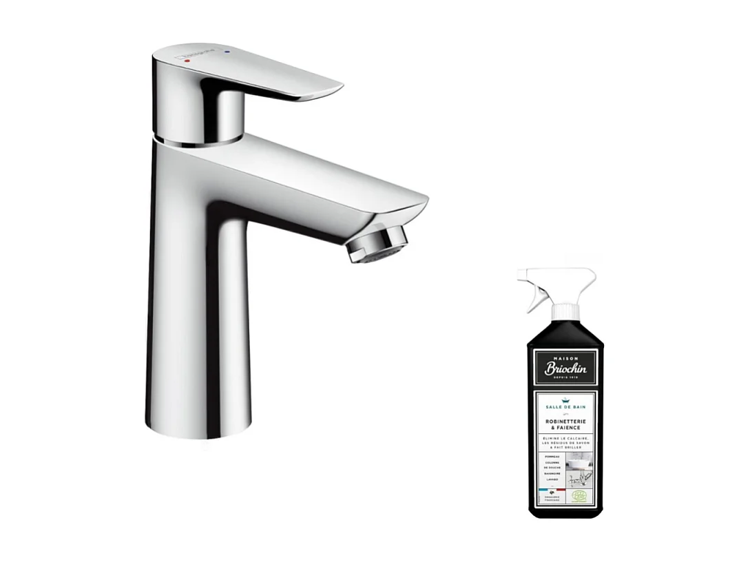 Mitigeur lavabo HANSGROHE Talis E 110 bas débit avec tirette et vidage + nettoyant Briochin