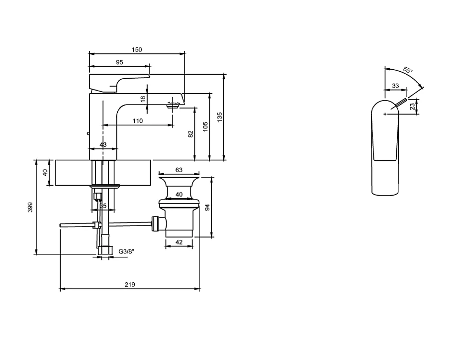 Mitigeur lavabo VILLEROY ET BOCH Liberty S avec tirette Chrome