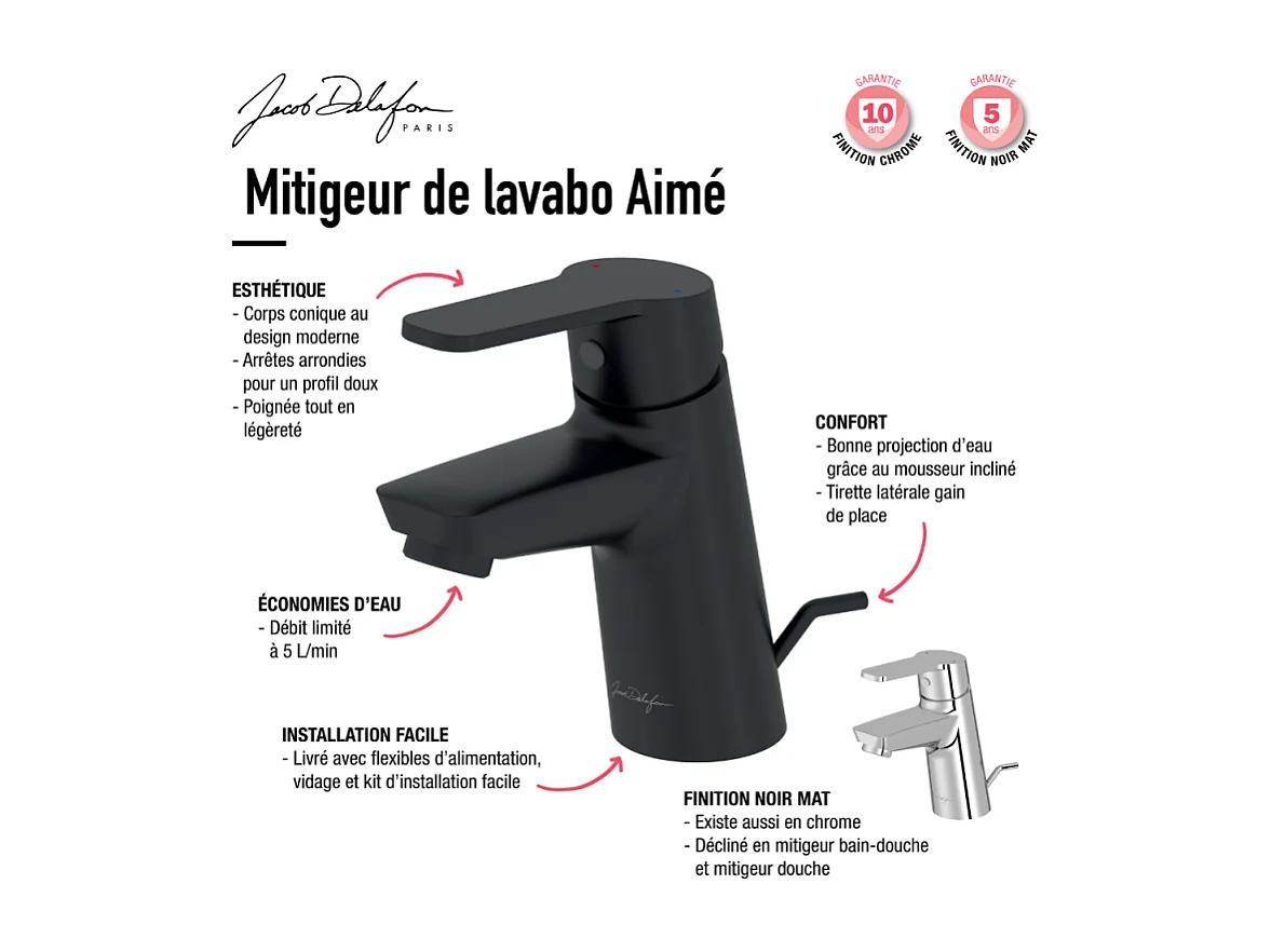 Mitigeur lavabo JACOB DELAFON Aimé noir mat