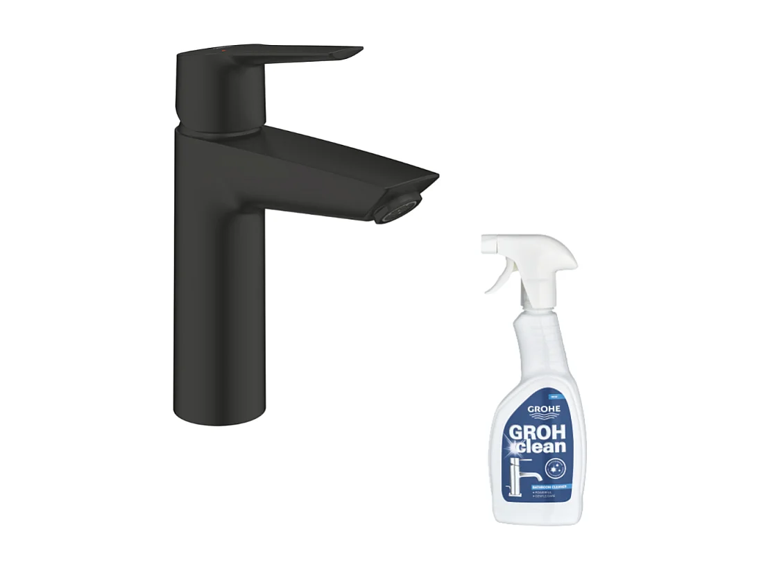 Mitigeur lavabo GROHE Start ouverture eau froide noir M + nettoyant GrohClean