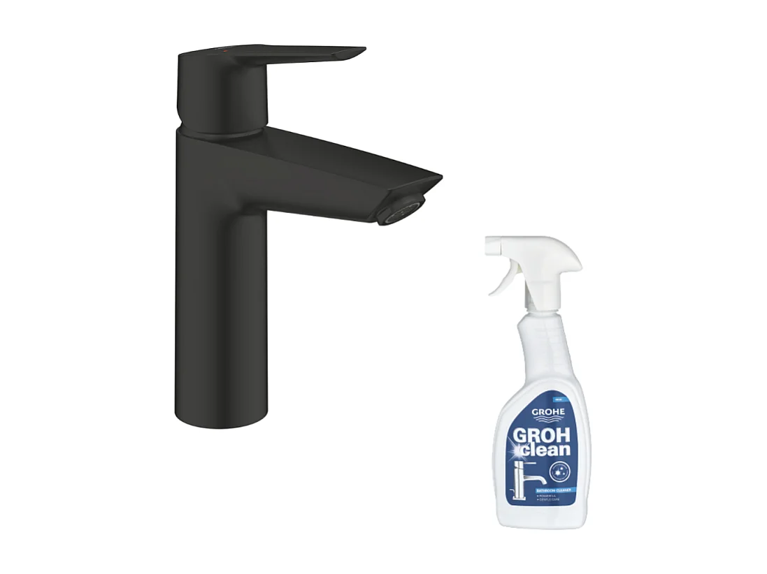 Mitigeur lavabo GROHE Start ouverture eau froide noir M + nettoyant GrohClean