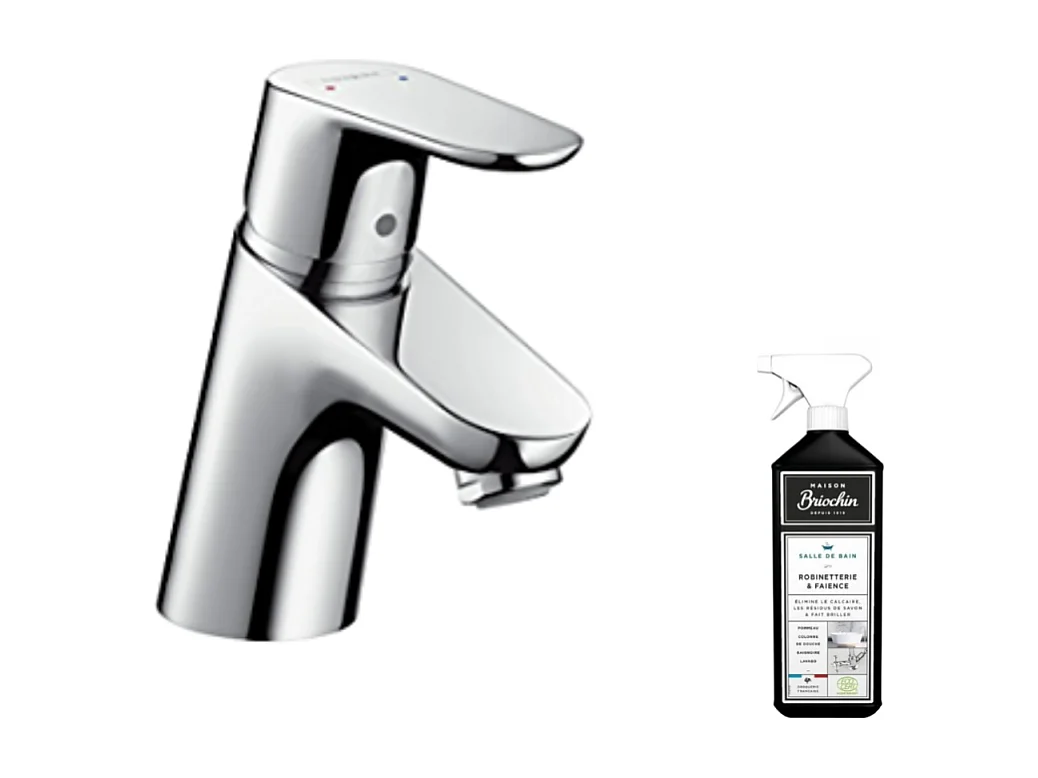 Mitigeur lavabo HANSGROHE 70 sans tirette ni vidage bas débit chrome + nettoyant Briochin