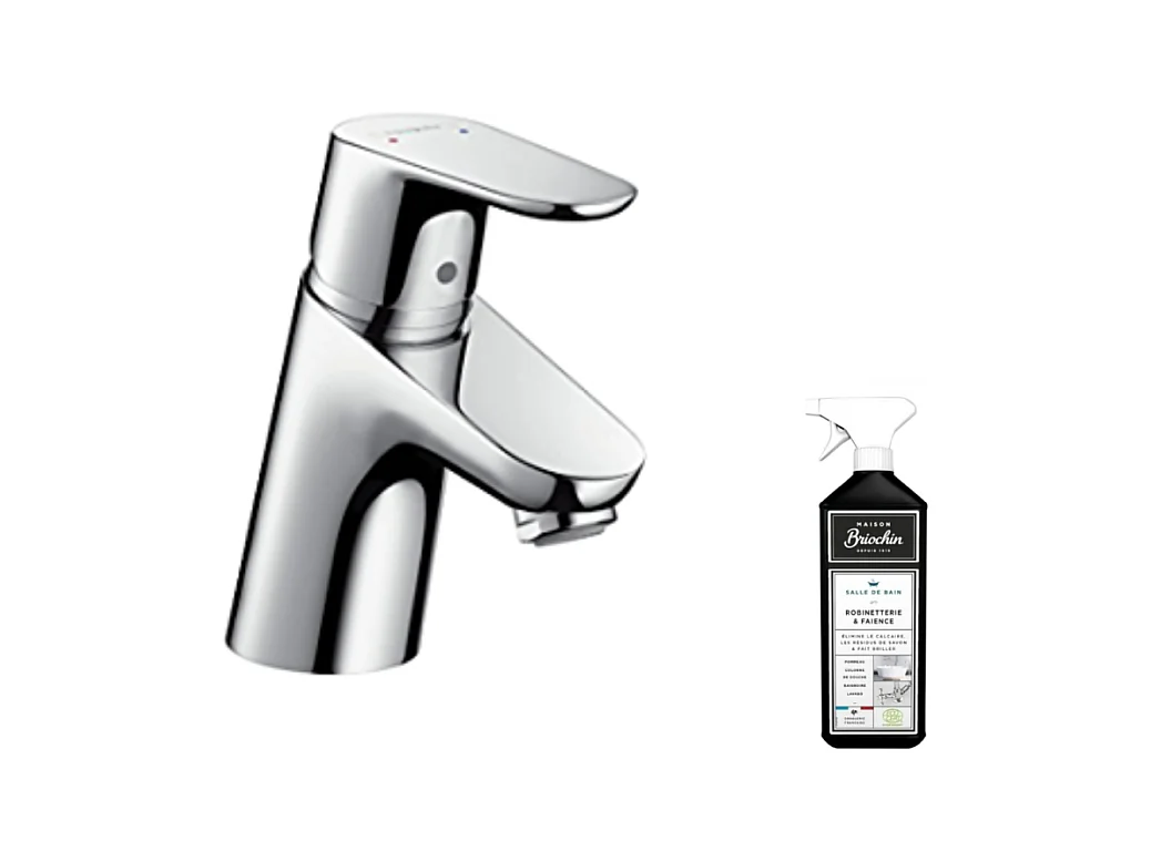 Mitigeur lavabo HANSGROHE 70 sans tirette ni vidage bas débit chrome + nettoyant Briochin