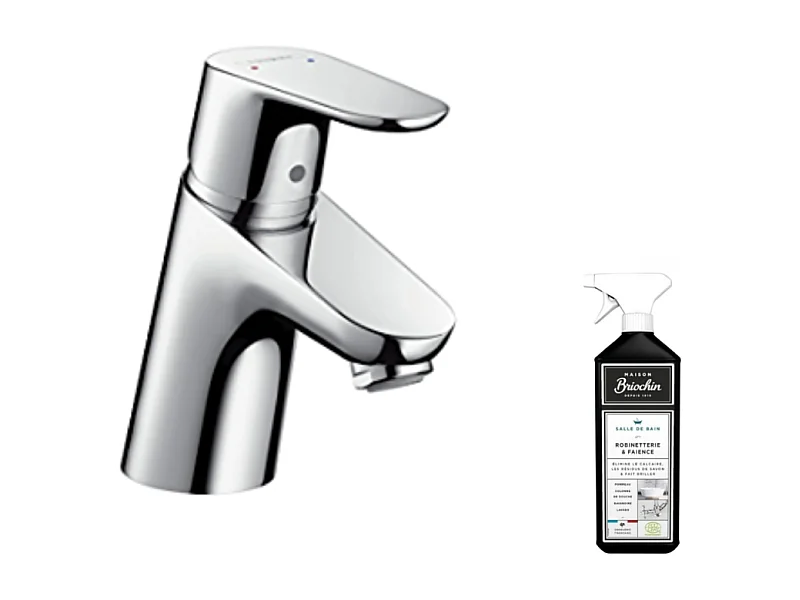 Mitigeur lavabo HANSGROHE 70 sans tirette ni vidage bas débit chrome + nettoyant Briochin