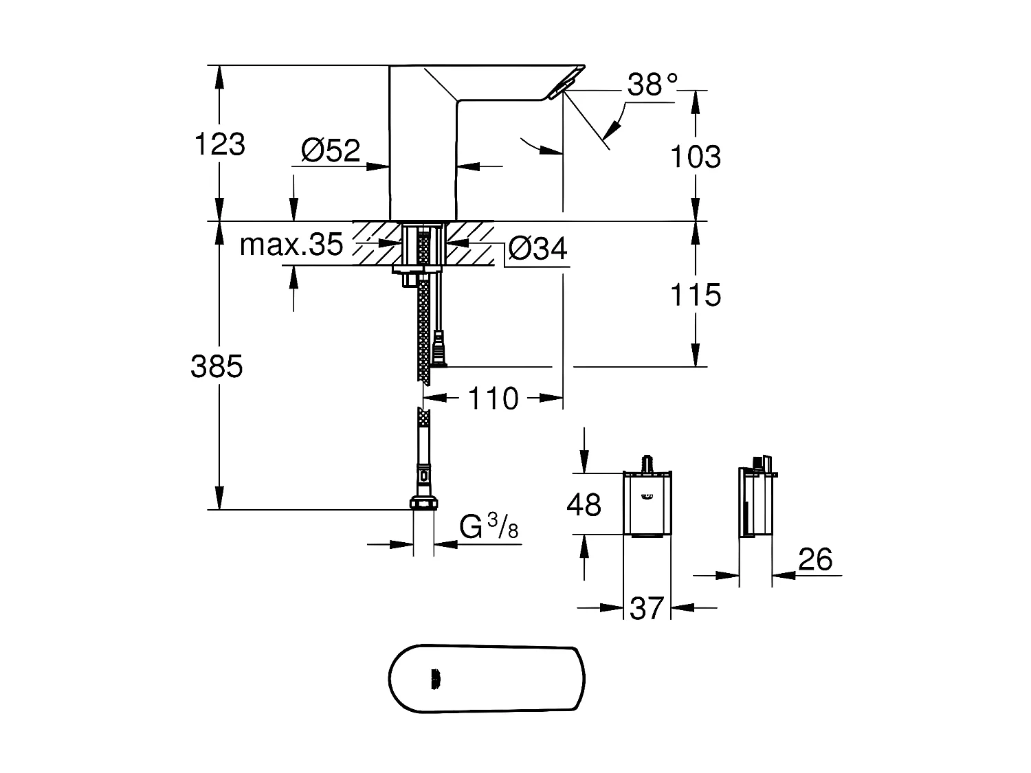 Robinet lavabo infrarouge monofluide GROHE Bau Cosmopolitan E