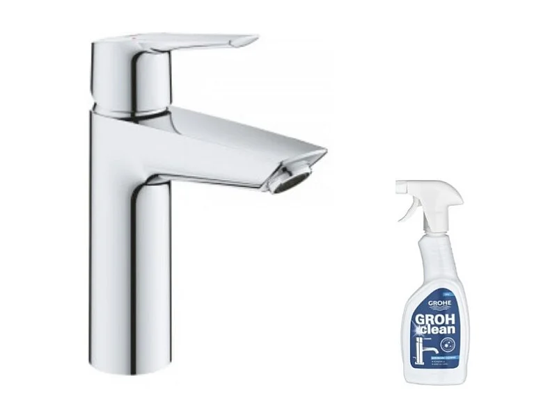 Mitigeur lavabo GROHE Quickfix Start 2021 avec vidage Push-Open taille M chromé + nettoyant GrohClean