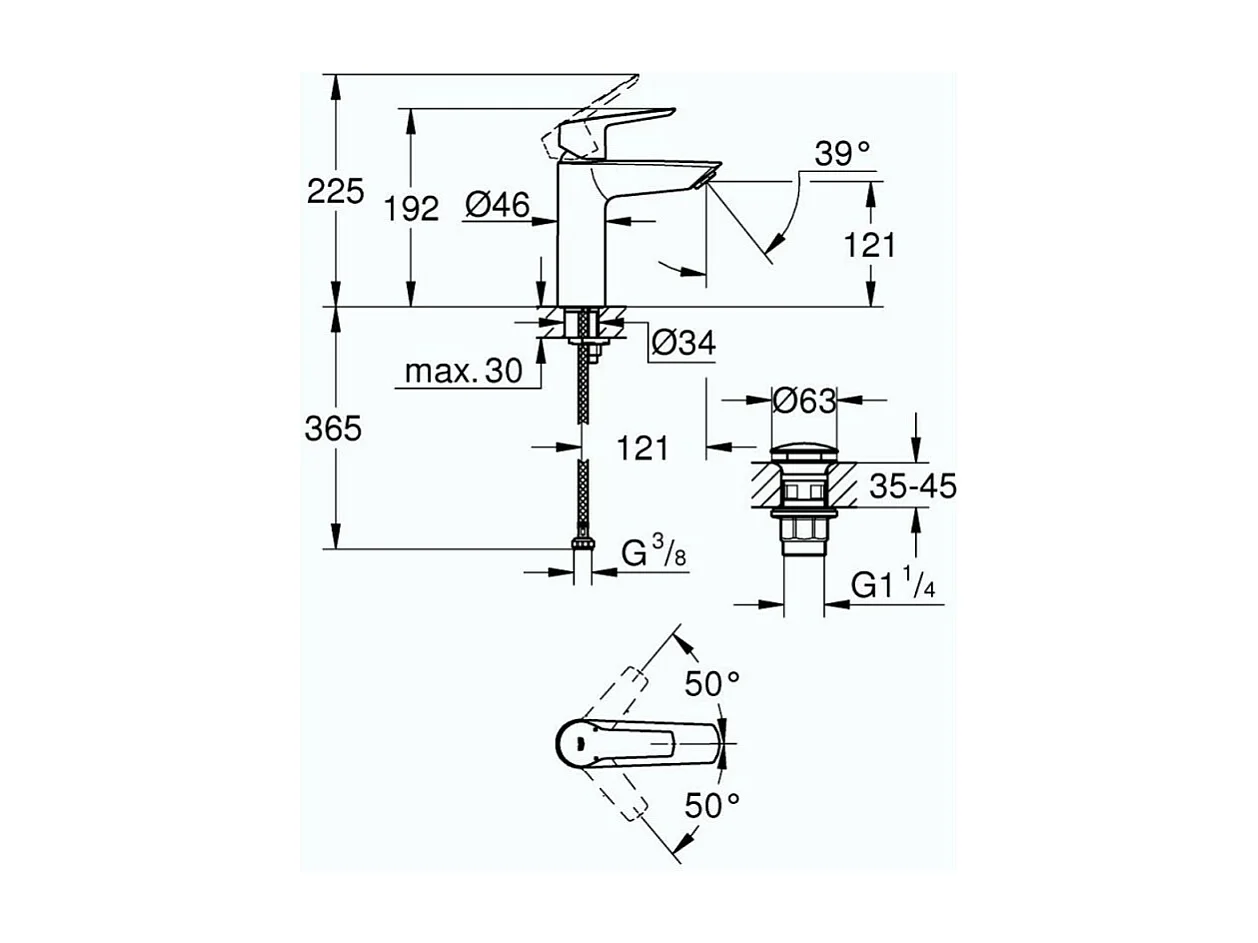 Mitigeur lavabo GROHE Quickfix Start 2021 avec vidage Push-Open taille M chromé + nettoyant GrohClean