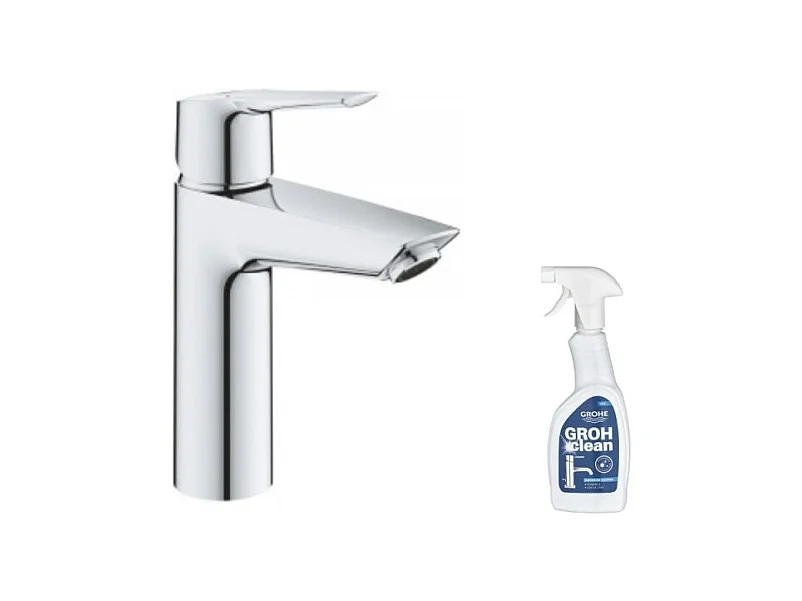 Mitigeur lavabo GROHE Quickfix Start 2021 avec vidage Push-Open taille M chromé + nettoyant GrohClean