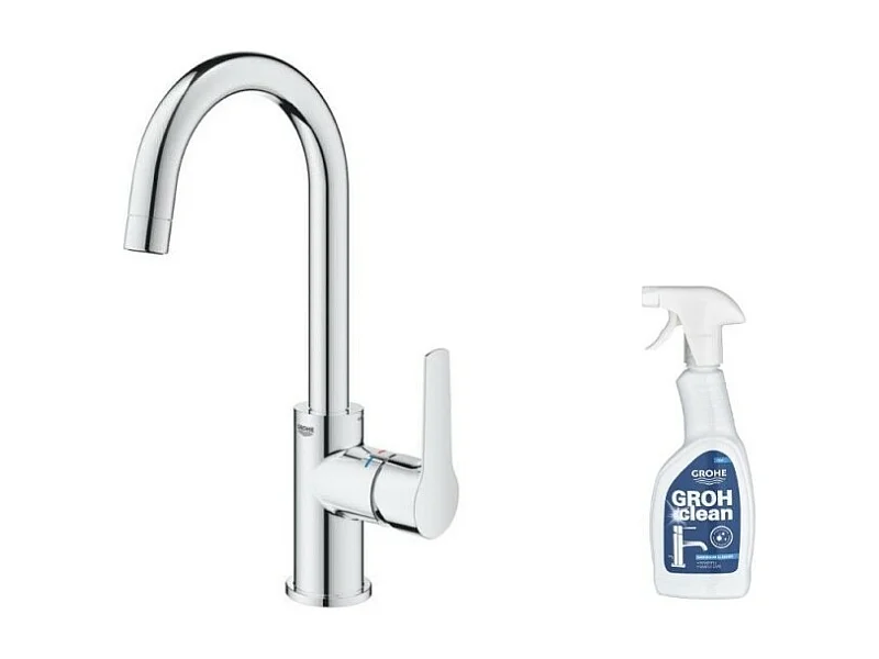 Mitigeur lavabo GROHE Quickfix Start 2021 avec tirette et vidage taille L + nettoyant GrohClean