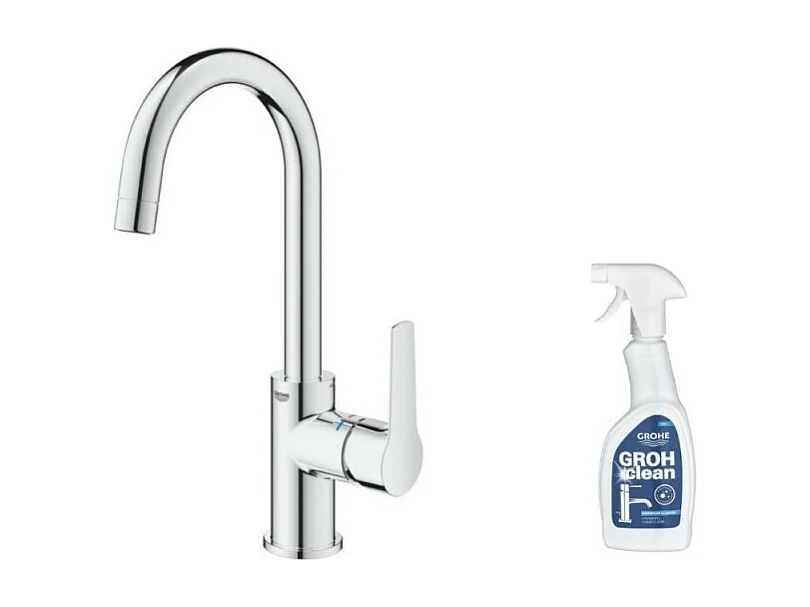 Mitigeur lavabo GROHE Quickfix Start 2021 avec tirette et vidage taille L + nettoyant GrohClean