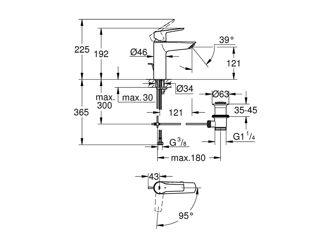 Mitigeur lavabo GROHE Quickfix Start 2021 avec tirette et vidage taille M + microfibre