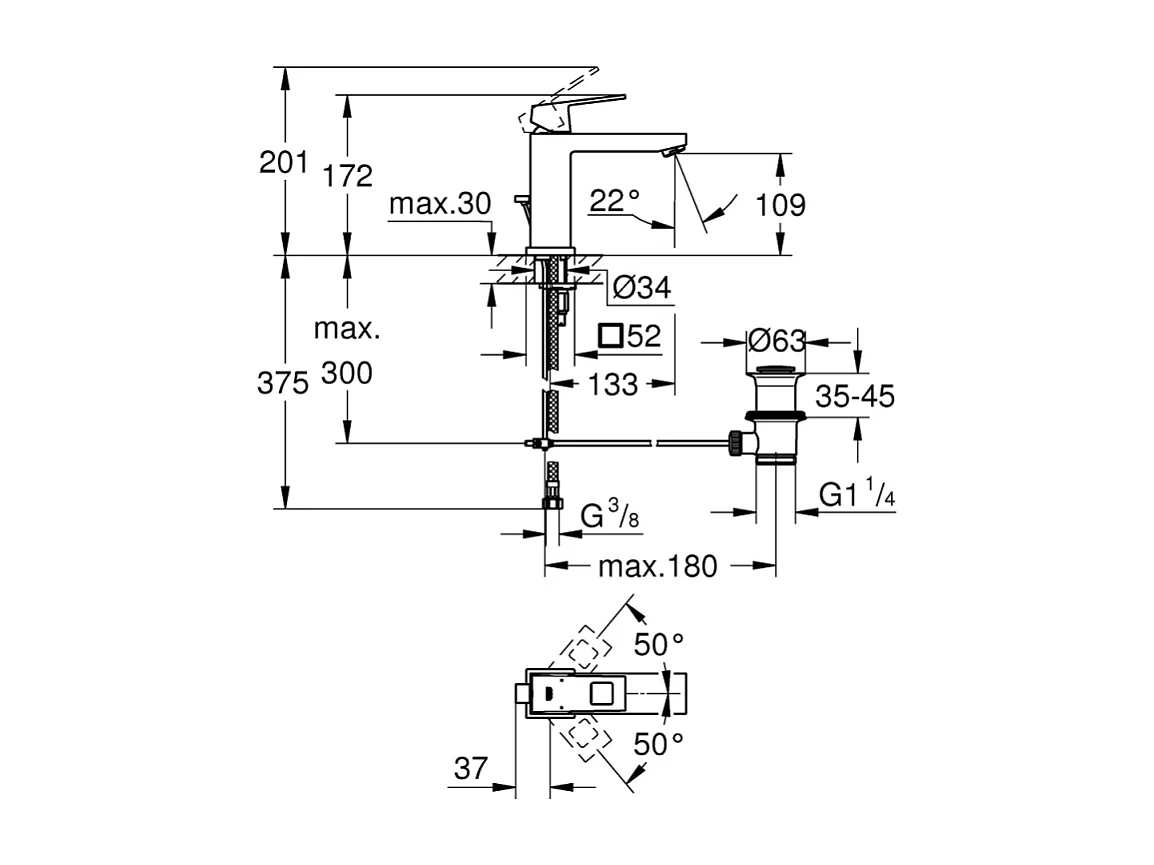 Robinet lavabo GROHE Eurocube M