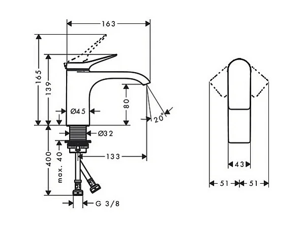 Mitigeur lavabo HANSGROHE Vivenis 80 Chromé sans tirette ni vidage