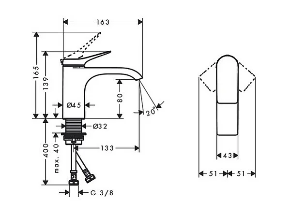 Mitigeur lavabo HANSGROHE Vivenis 80 Chromé sans tirette ni vidage