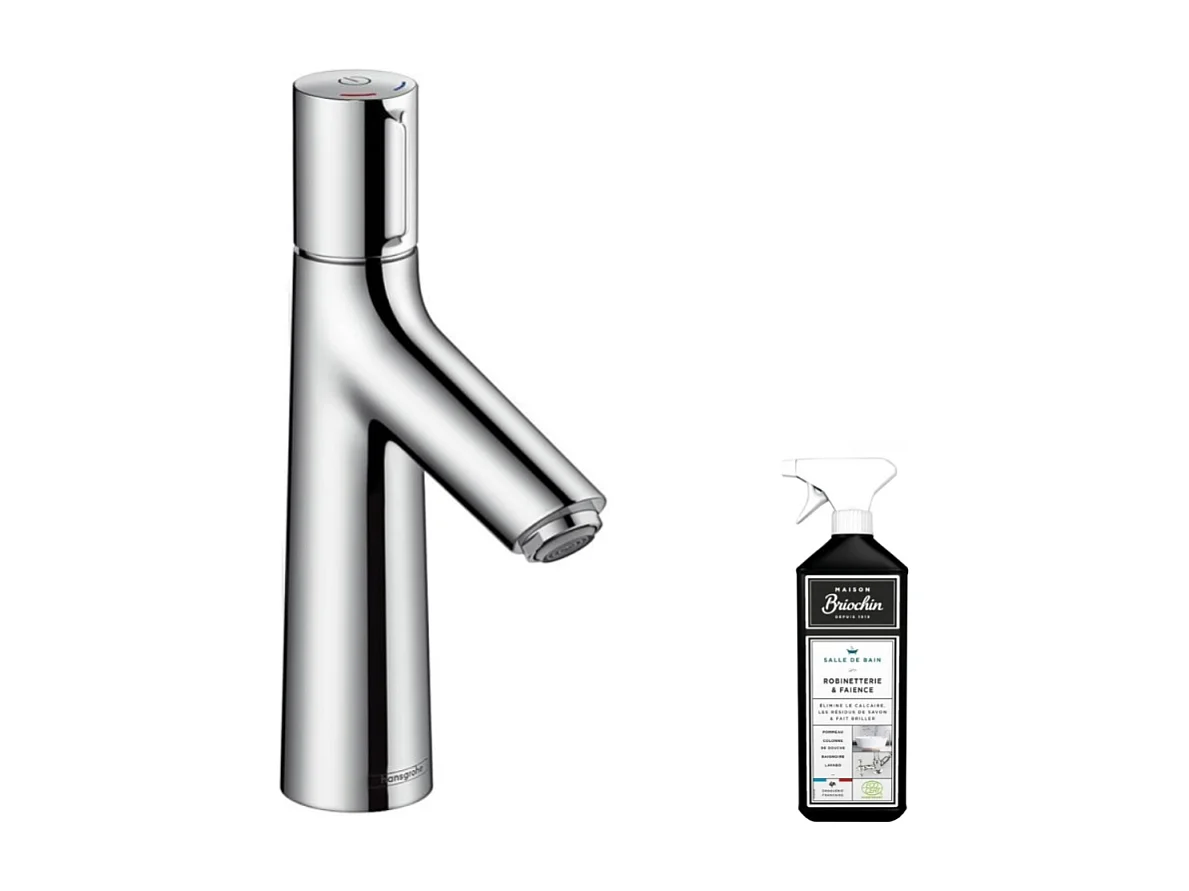 Mitigeur lavabo HANSGROHE 100, sans tirette ni vidage chrome + nettoyant Briochin
