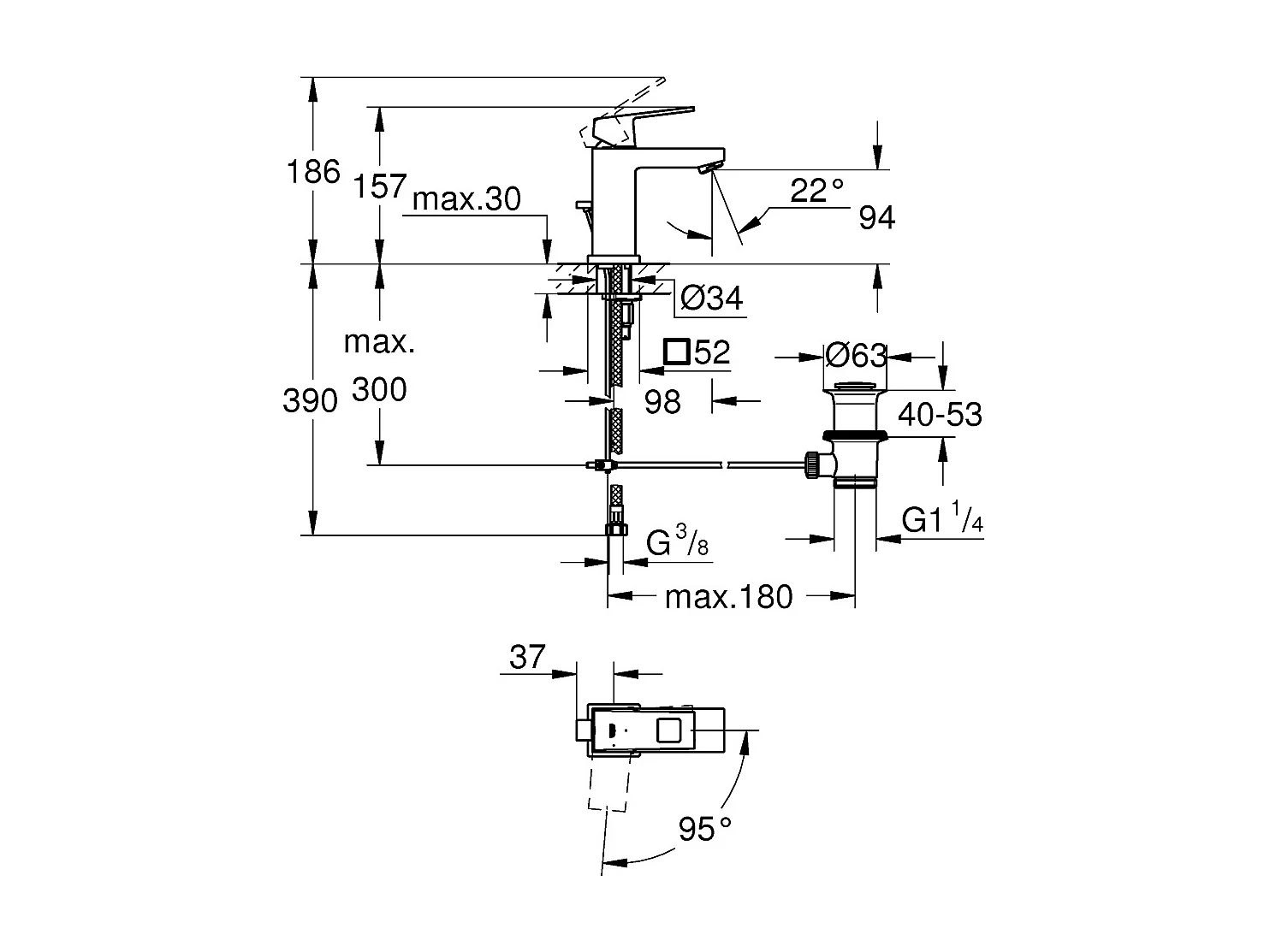 Grifo para lavabo GROHE Eurocube S