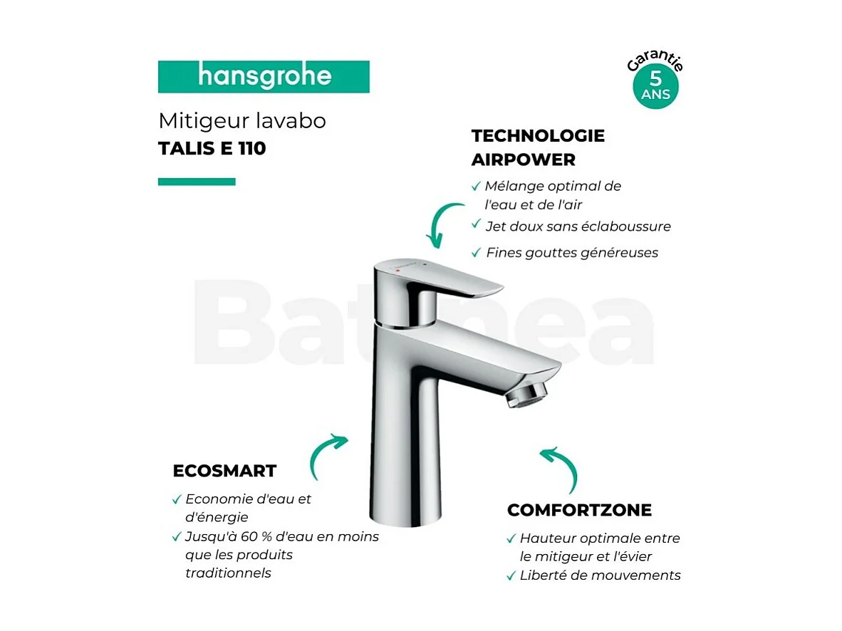 HANSGROHE Mitigeur de lavabo Talis E 110 avec tirette et vidage chrome