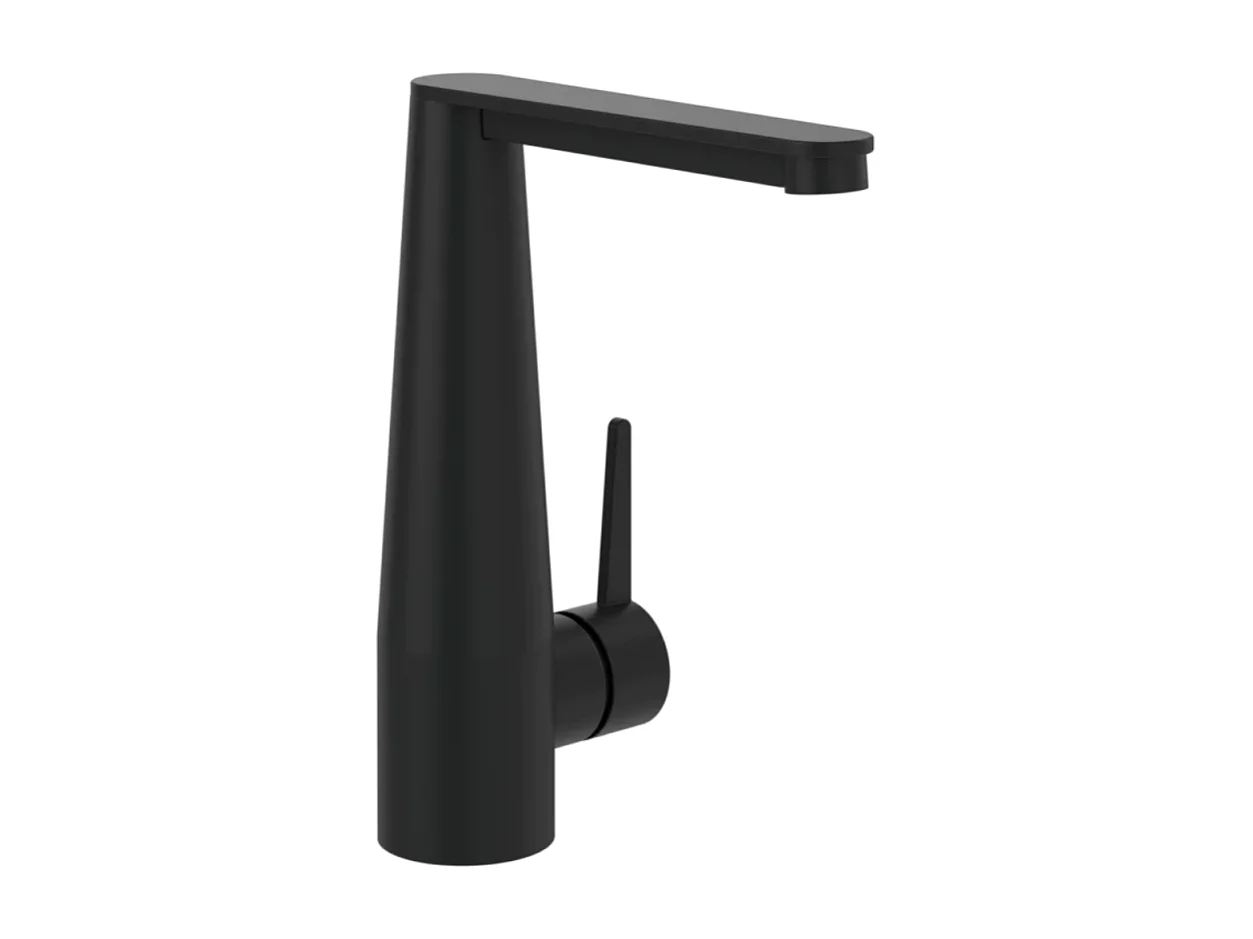 Mitigeur lavabo VILLEROY ET BOCH Conum ouverture côté avec vidage Push Open Noir mat