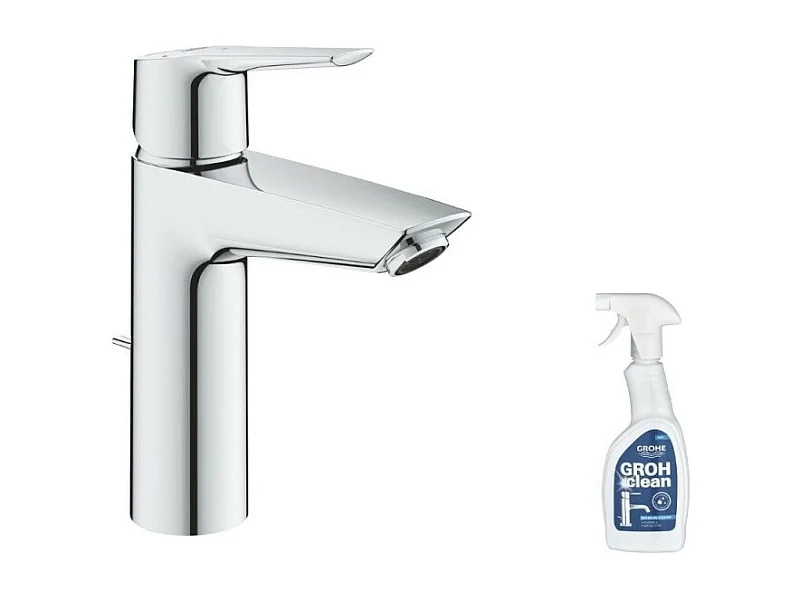 Mitigeur lavabo GROHE Quickfix Start 2021 avec tirette et vidage taille M + nettoyant GrohClean