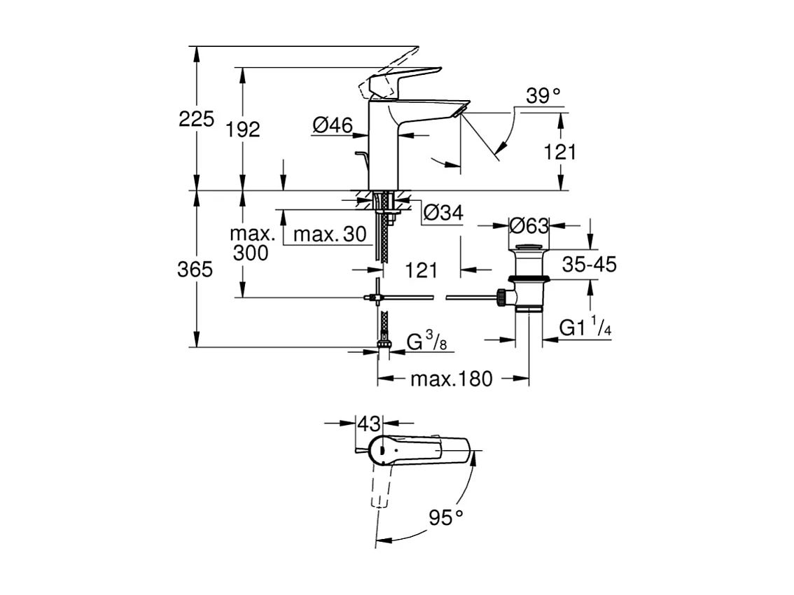 Mitigeur lavabo GROHE Quickfix Start 2021 avec tirette et vidage taille M + nettoyant GrohClean