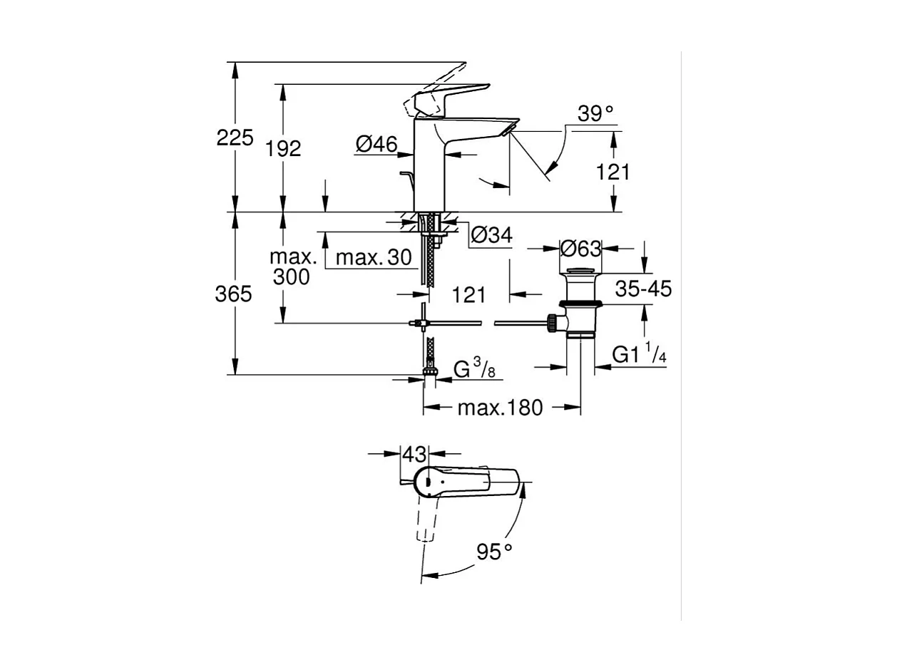GROHE Mitigeur lavabo Start 2021 monocommande taille M avec tirette